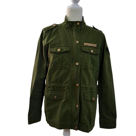 Forever 21 Women's Army Green Canvas Long Sleeve Utility Jacket Sz Large - Picture 2 of 7